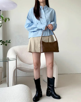 Mods mother-of-pearl button crop shirt