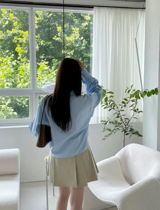 Mods mother-of-pearl button crop shirt