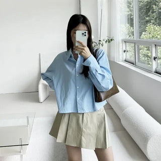 Mods mother-of-pearl button crop shirt