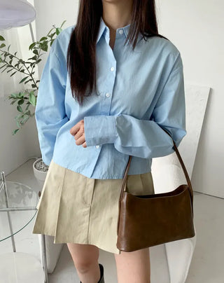 Mods mother-of-pearl button crop shirt