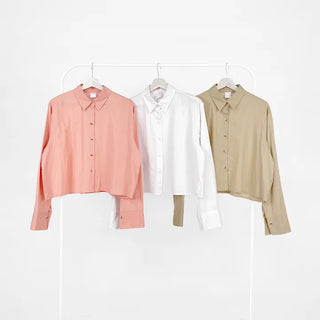 Mods mother-of-pearl button crop shirt