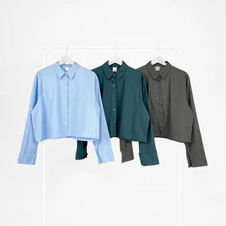Mods mother-of-pearl button crop shirt