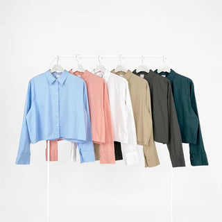 Mods mother-of-pearl button crop shirt