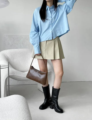 Mods mother-of-pearl button crop shirt