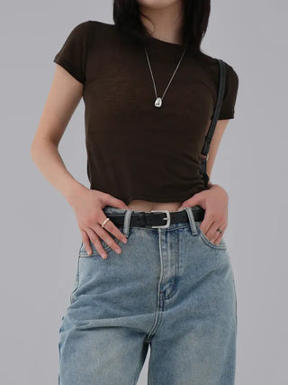 Teak Wool Tencel See-through Short Sleeve Tee