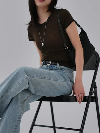 Teak Wool Tencel See-through Short Sleeve Tee