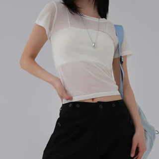 Teak Wool Tencel See-through Short Sleeve Tee