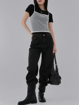 Teak Wool Tencel See-through Short Sleeve Tee
