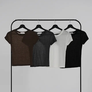 Teak Wool Tencel See-through Short Sleeve Tee