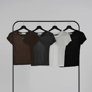 Teak Wool Tencel See-through Short Sleeve Tee