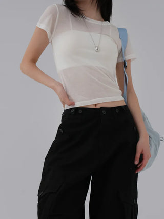 Teak Wool Tencel See-through Short Sleeve Tee