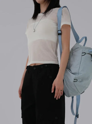Teak Wool Tencel See-through Short Sleeve Tee