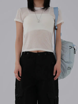 Teak Wool Tencel See-through Short Sleeve Tee