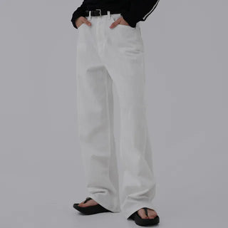 Puring Semi-Wide White Cotton Pants