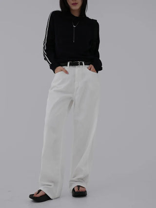 Puring Semi-Wide White Cotton Pants