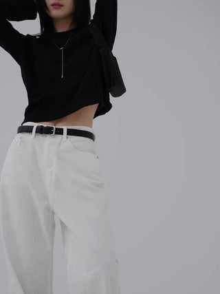 Puring Semi-Wide White Cotton Pants