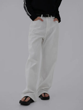 Puring Semi-Wide White Cotton Pants