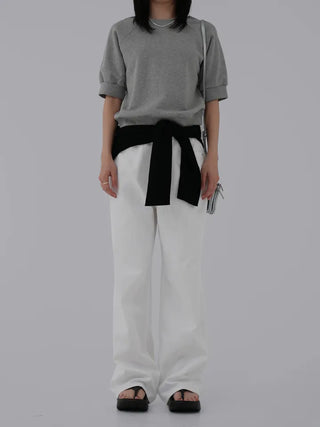 Puring Semi-Wide White Cotton Pants
