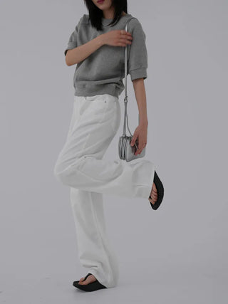 Puring Semi-Wide White Cotton Pants