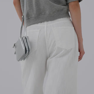 Puring Semi-Wide White Cotton Pants