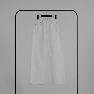 Puring Semi-Wide White Cotton Pants