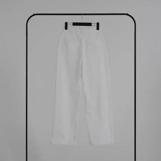 Puring Semi-Wide White Cotton Pants