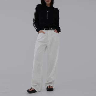 Puring Semi-Wide White Cotton Pants