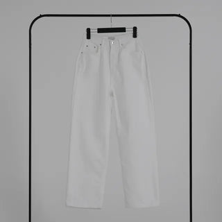 Puring Semi-Wide White Cotton Pants