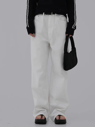 Puring Semi-Wide White Cotton Pants