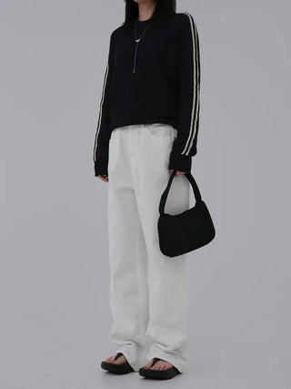 Puring Semi-Wide White Cotton Pants