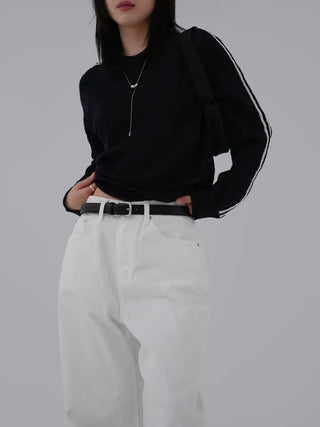 Puring Semi-Wide White Cotton Pants