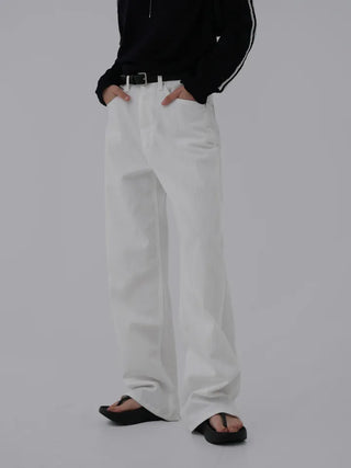 Puring Semi-Wide White Cotton Pants