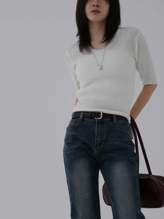 Zarre U-neck short-sleeve knit
