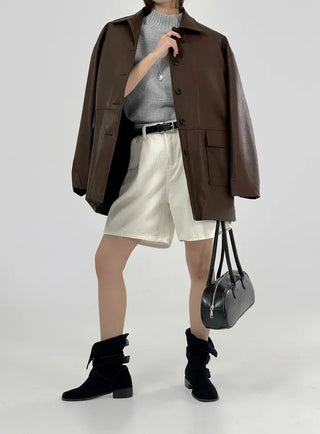 Vet Leather Midi Two-Pocket Jacket