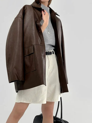 Vet Leather Midi Two-Pocket Jacket