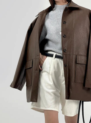 Vet Leather Midi Two-Pocket Jacket