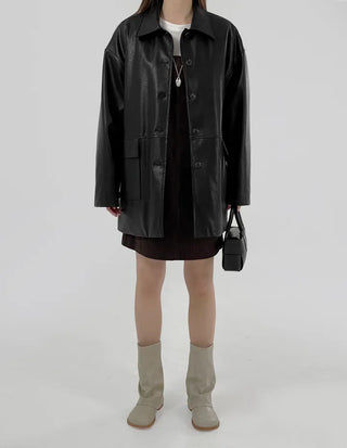 Vet Leather Midi Two-Pocket Jacket
