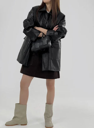 Vet Leather Midi Two-Pocket Jacket