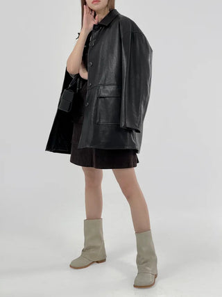 Vet Leather Midi Two-Pocket Jacket