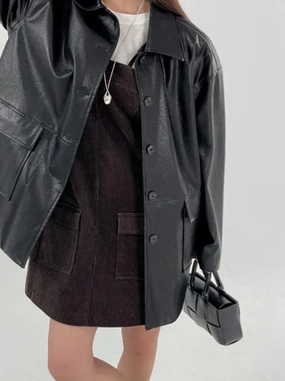 Vet Leather Midi Two-Pocket Jacket