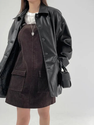 Vet Leather Midi Two-Pocket Jacket