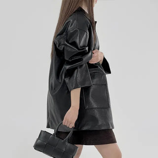 Vet Leather Midi Two-Pocket Jacket