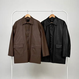 Vet Leather Midi Two-Pocket Jacket