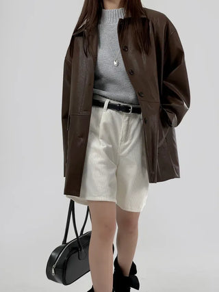 Vet Leather Midi Two-Pocket Jacket