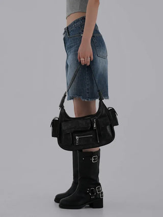Colored obi asymmetrical 4/8 length denim