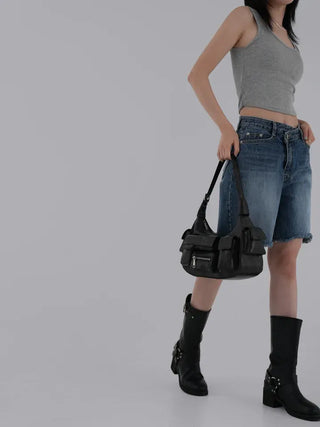 Colored obi asymmetrical 4/8 length denim