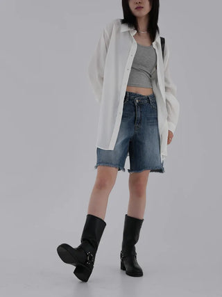 Colored obi asymmetrical 4/8 length denim