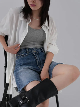 Colored obi asymmetrical 4/8 length denim
