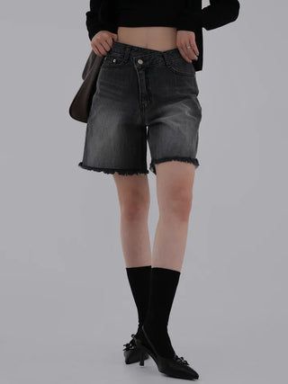 Colored obi asymmetrical 4/8 length denim