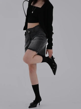 Colored obi asymmetrical 4/8 length denim